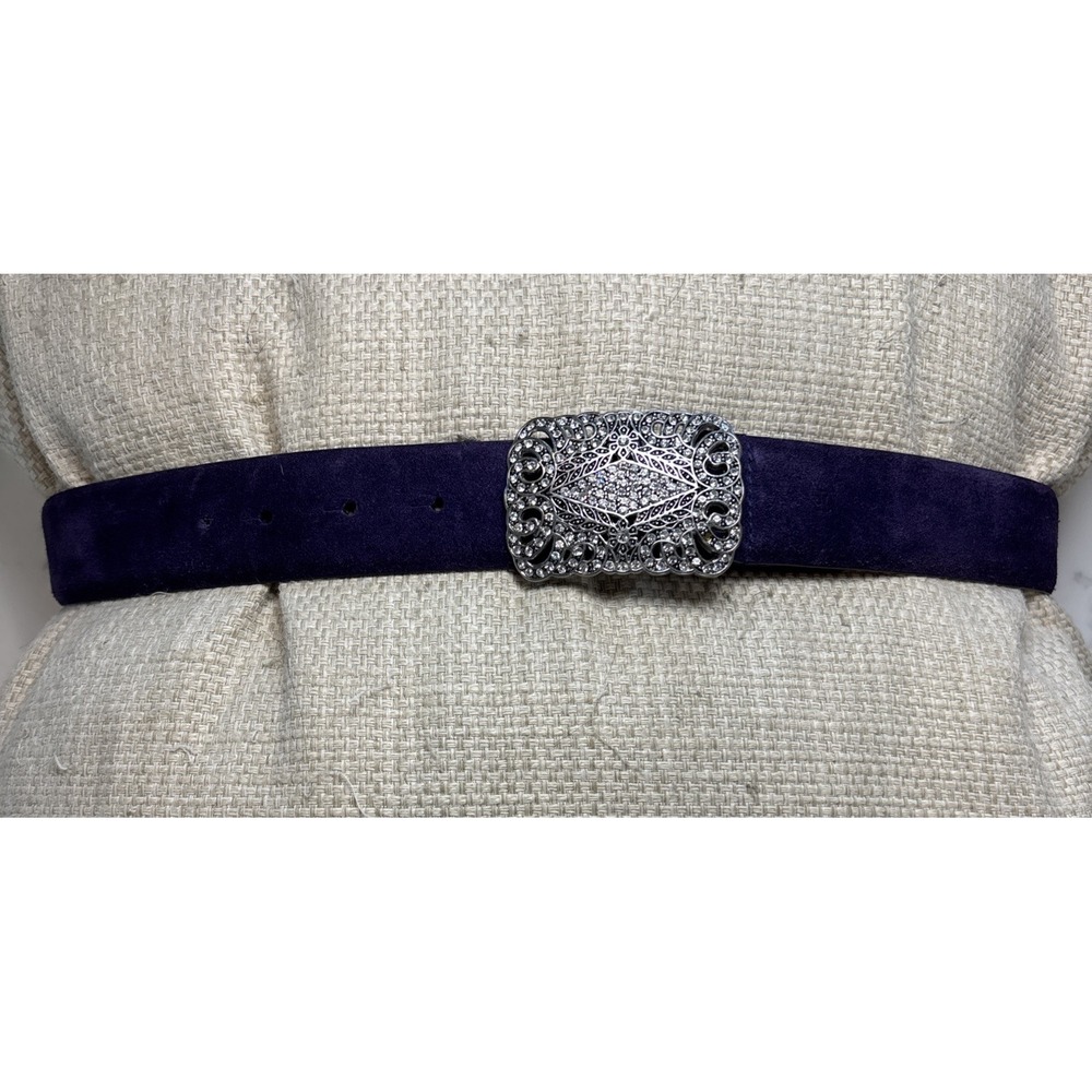 Lauren Ralph Lauren Purple‎ Suede Leather Silver Rhinestone Buckle Belt Size MED
